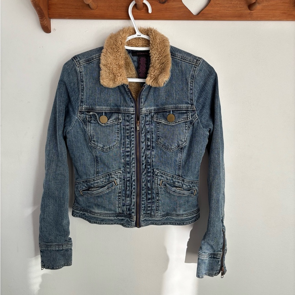 VINTAGE Y2K Calvin Klein Tan and Blue Denim Jacket